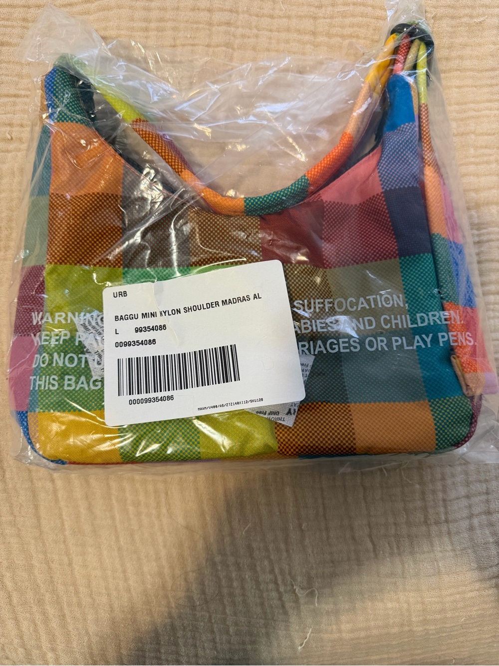 BAGGU Mini Nylon Shoulder Bag - Madras Plaid Multi NWT